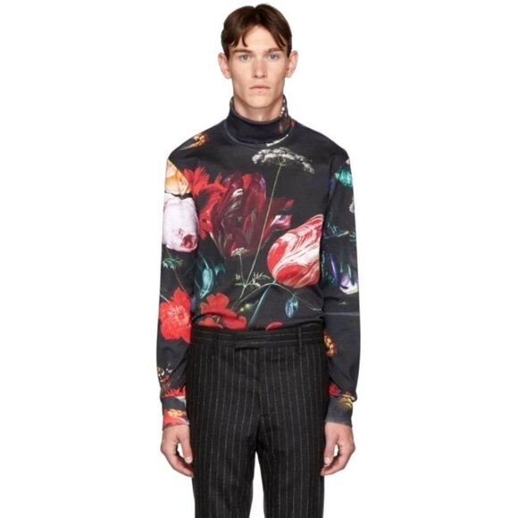PAUL SMITH Multicolor Floral New Masters Turtleneck S Leopard Print Long Sleeve - Picture 2 of 9